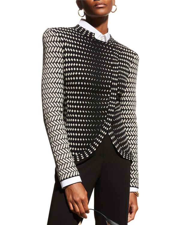 Cropped Cardigan With Jacquard Chevron Knit by Emporio Armani at