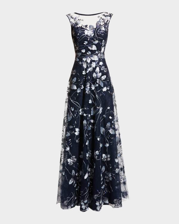Marchesa notte plunge neck embroidered gown shop