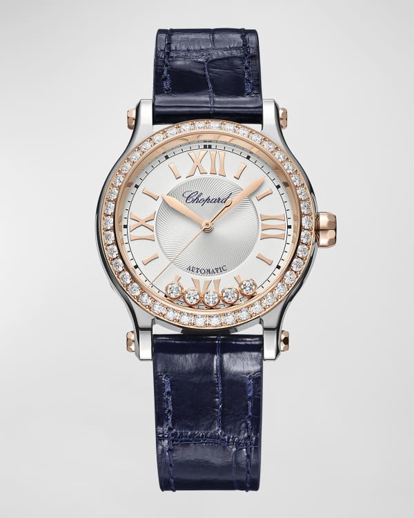 Chopard 30mm Happy Sport 5 Diamond Watch w Bracelet Strap Navy