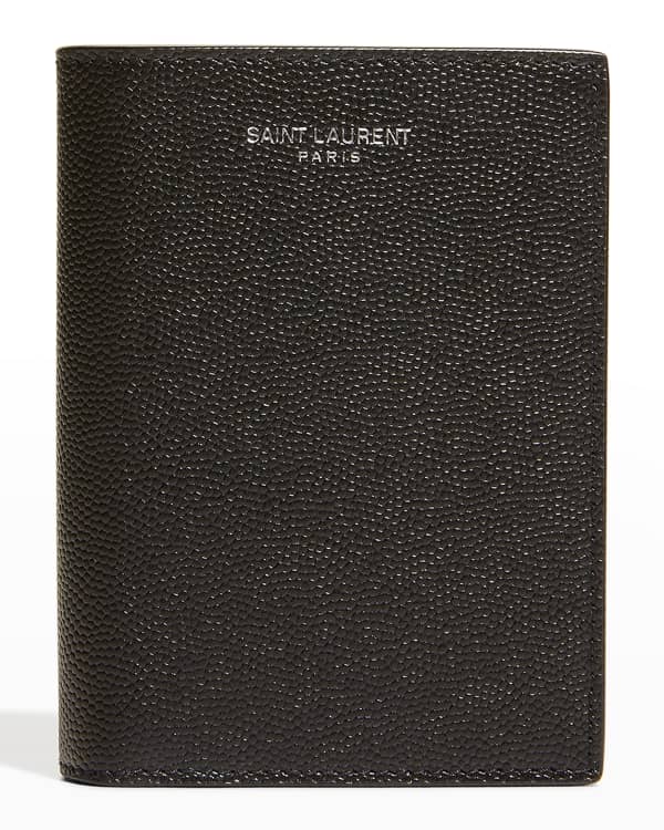 Saint Laurent Men's YSL Zip Card Holder in Grained Leather