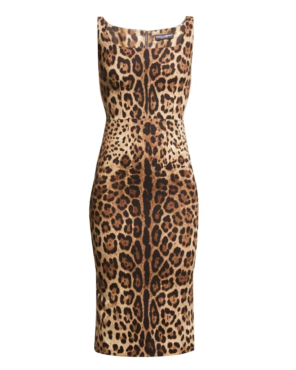 Dolce&Gabbana Tubino Leopard Cherry-Print Midi Dress | Neiman Marcus