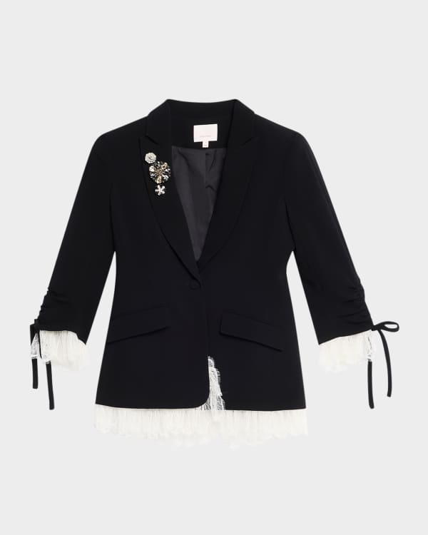ジャケット A FERRETTI Black Crepe Blazer Cinq a Sept Roxie Striped Combo Crepe Blazer | Neiman Marcus
