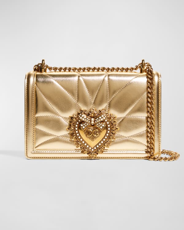 Dolce & Gabbana White Leather Gold Heart Devotion Small Shoulder Purse in  Metallic