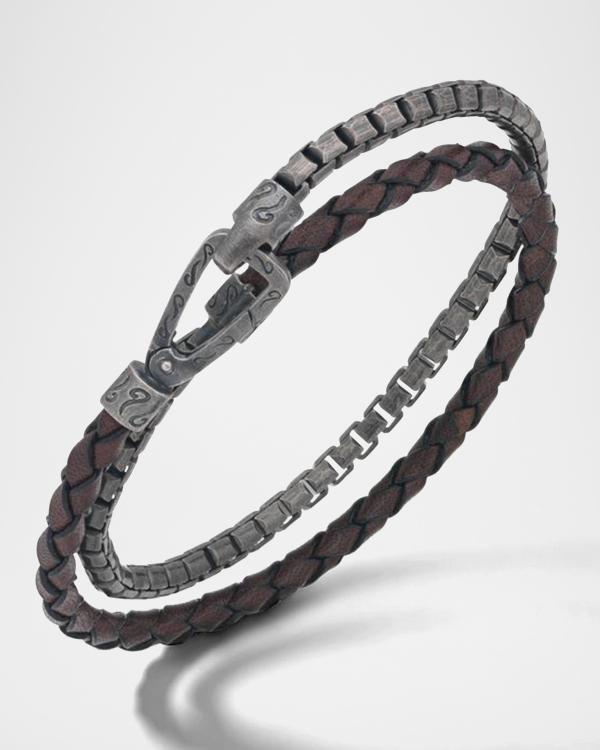 Daesar Men's Stainless Steel Bracelet - Weave Leather Design In Gold, Silver, Or Black