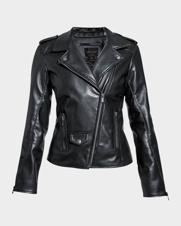 Moschino Jeans Cropped Patent Leather Moto Jacket | Neiman Marcus