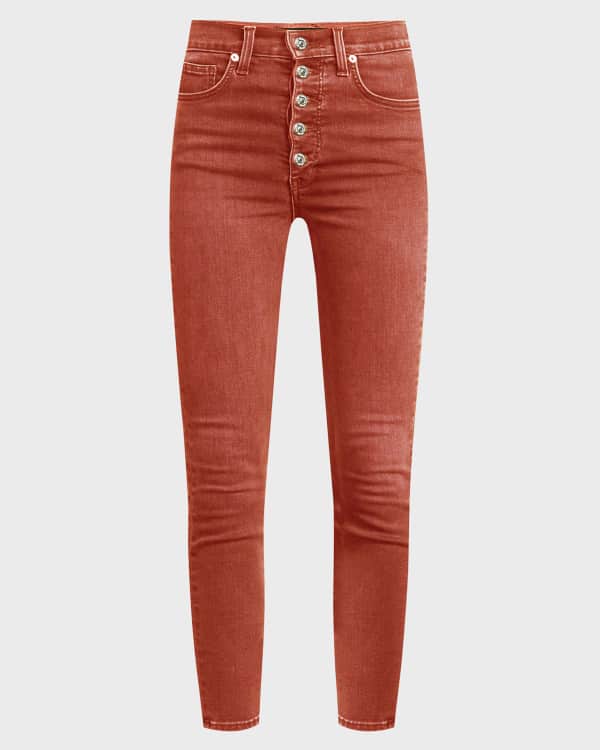 Veronica Beard Faye High Rise Button Fly Skinny Jeans w Frayed