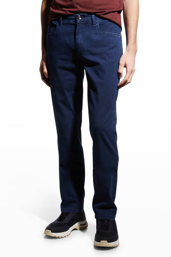 Stefano Ricci Men's Embroidered Medium-Wash Jeans | Neiman Marcus