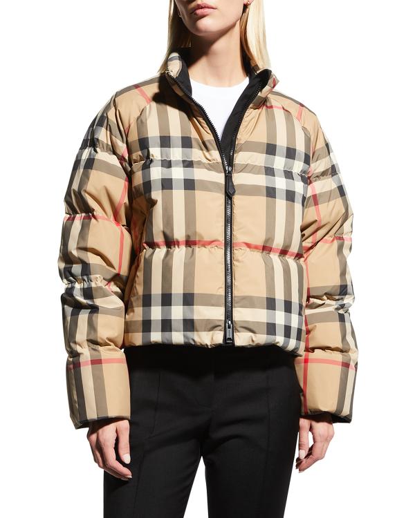 Burberry Detachable Hood Check Puffer Jacket | Neiman Marcus
