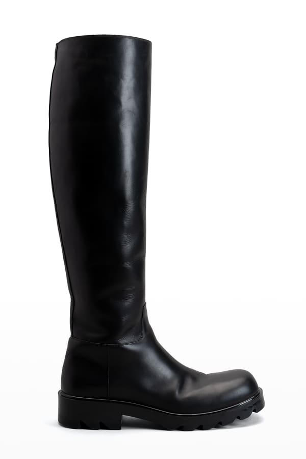 Manolo Blahnik Motosahi Tall Lug-Sole Leather Boots | Neiman Marcus