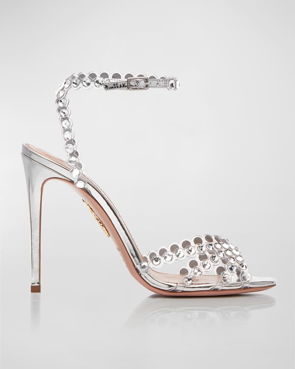 Aquazzura Tequila Crystal Ankle-Strap Cocktail Sandals | Neiman Marcus