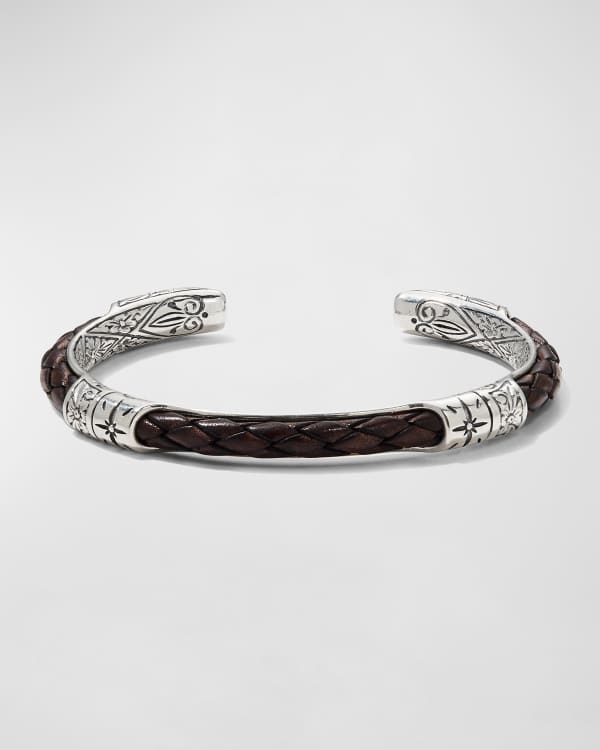 Konstantino Men's Sterling Silver Black Spinel Leather Bracelet