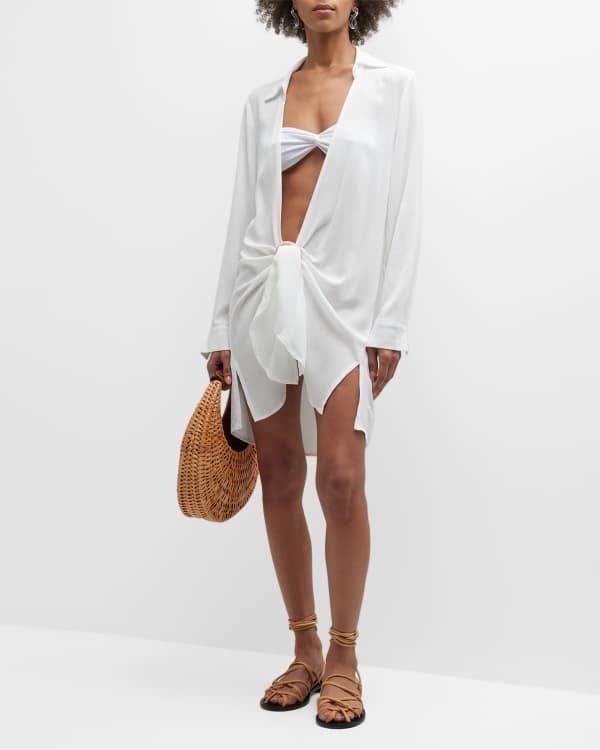 ANEMOS The D.K. Linen-Cupro Mini Wrap Dress | Neiman Marcus