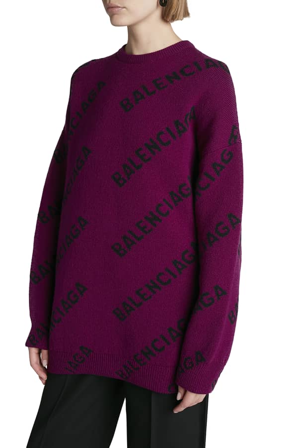 Balenciaga Oversized Wool Logo Sweater | Neiman Marcus
