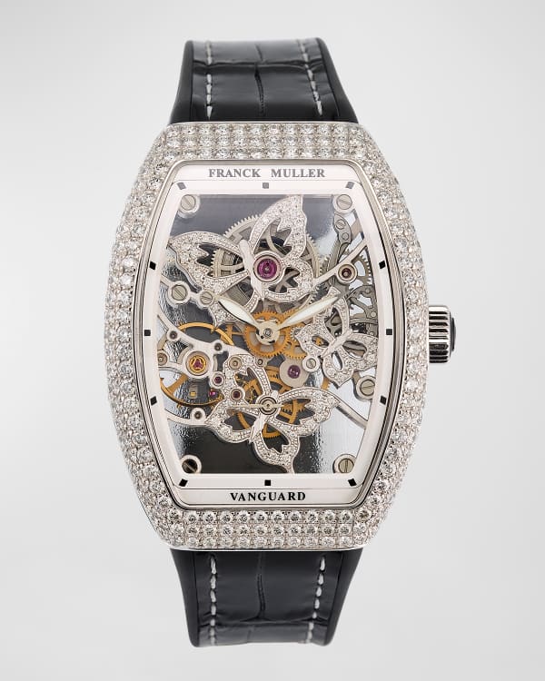 Franck Muller Vanguard All-Diamond Watch w/ Alligator Strap