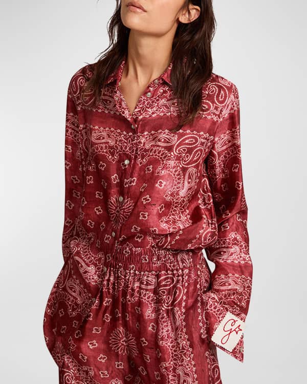 Hesper Fox Evie Striped Silk Pajama Shirt | Neiman Marcus