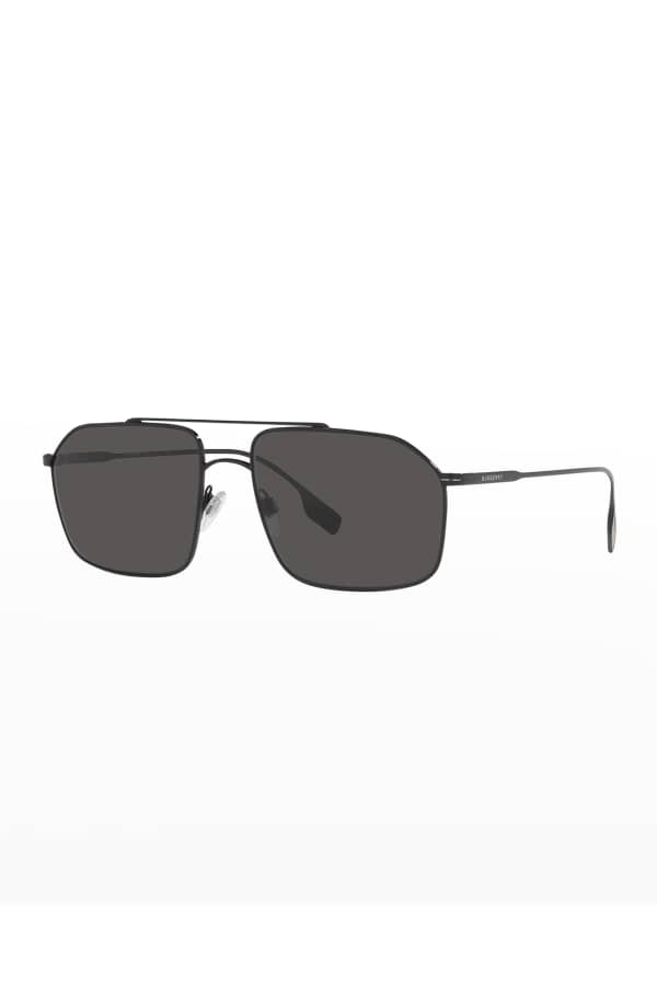 Burberry Men's Square Steel DoubleBridge Sunglasses Neiman Marcus