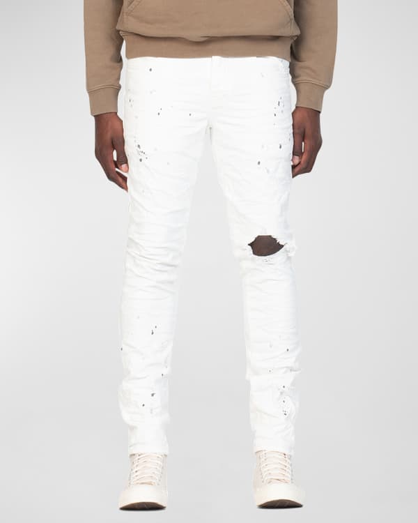 PURPLE Men's Vintage Paint-Splatter Stacked Jeans | Neiman Marcus