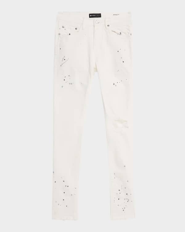 PURPLE Men's Vintage Paint-Splatter Stacked Jeans | Neiman Marcus