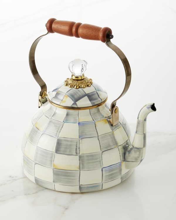 MacKenzie Childs Courtly Check® 3 Quart Tea Kettle with Bird