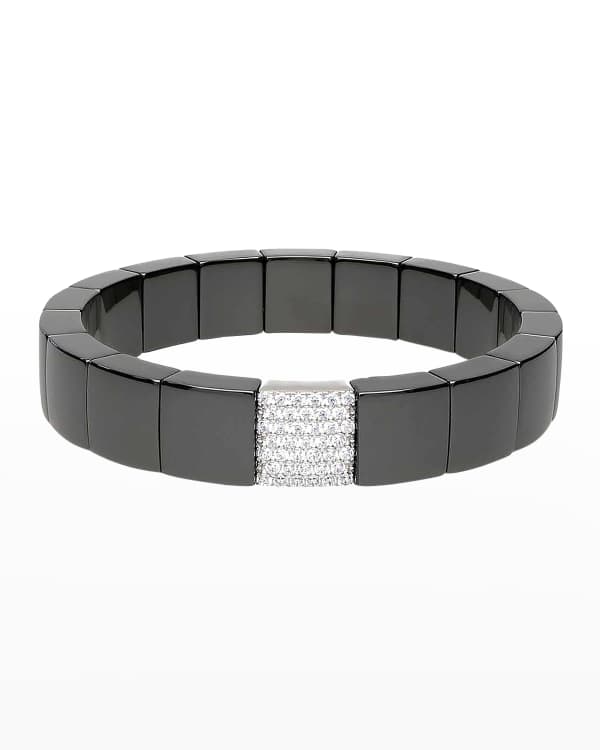 Five Diamond Bar Domino Rectangular Ceramic Stretch Bracelet