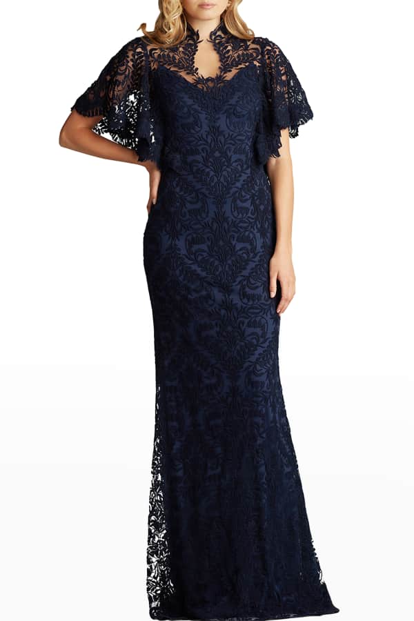 Illusion Neck Lace and Chiffon Long Gowns Sage