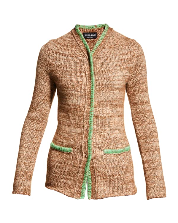 Patchwork Silk-Linen Belted Cardigan