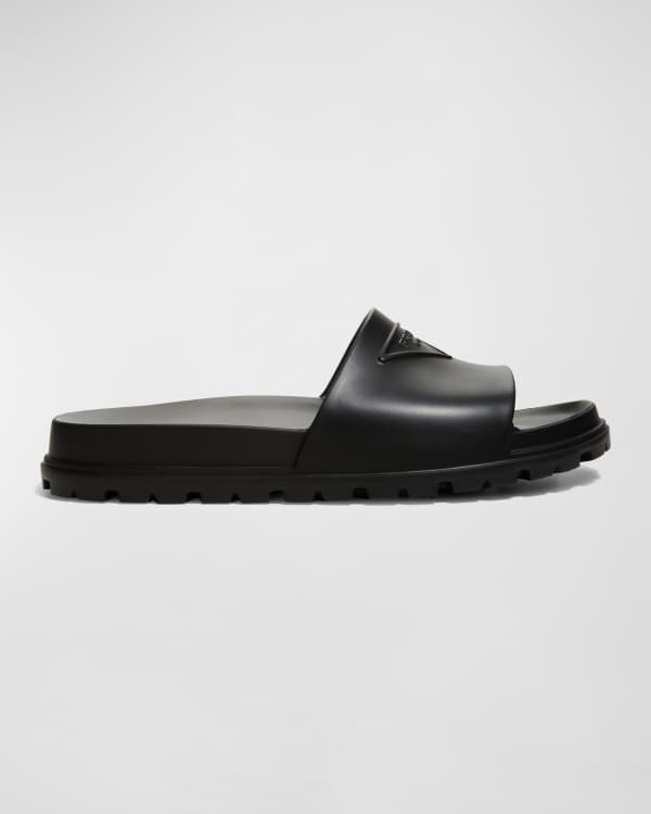Prada Men's Sequin Logo Slide Sandals | Neiman Marcus
