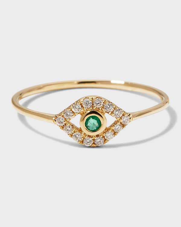 Sydney Evan Yellow Gold Heart Signet Ring with Marquise Eye | Neiman Marcus
