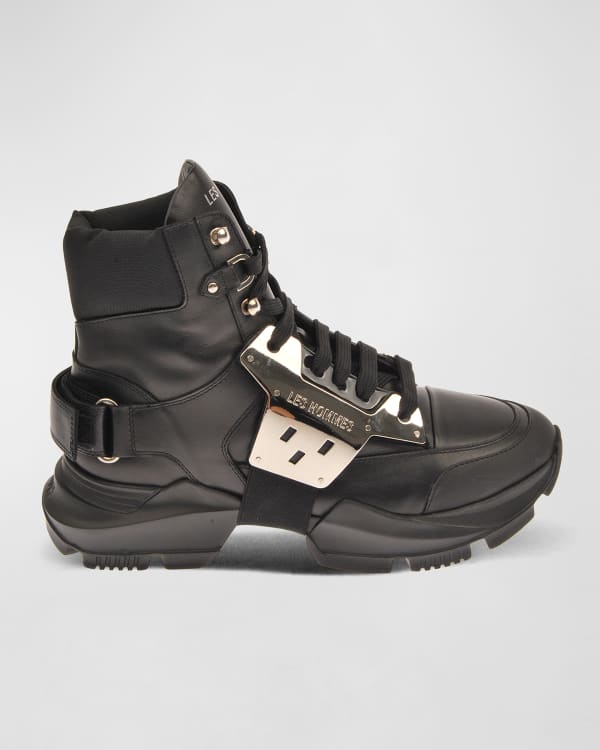 Les Hommes Men s Mix Leather Chunky High Top Sneakers w Grip
