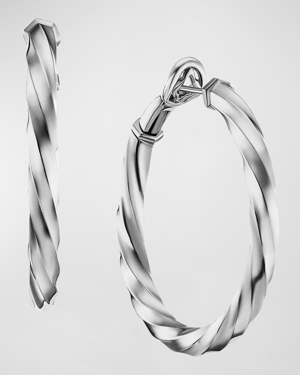Sculpted Cable Huggie Hoop Earrings in Silver, 2.2mm, 0.4"L
