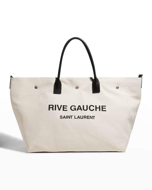 White Rive Gauche logo-printed linen-blend tote bag, Saint Laurent