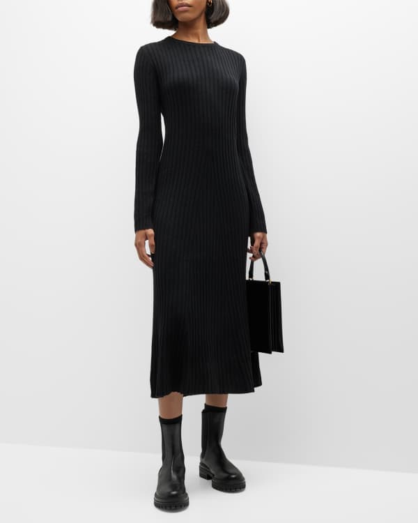 Naadam Wool Cashmere Cable-Front Midi Dress | Neiman Marcus