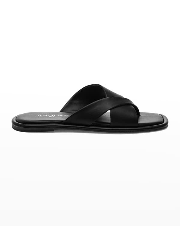 Stuart Weitzman Aldona Flat Square-Toe Leather Thong Sandals | Neiman ...