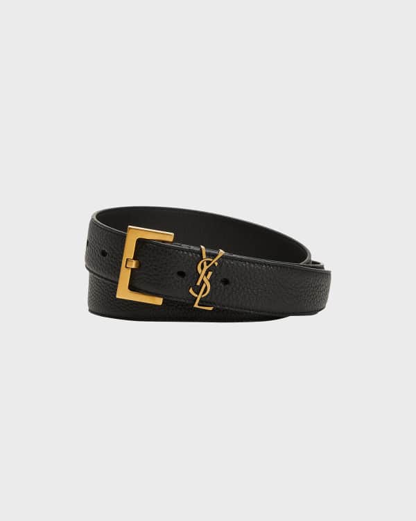Saint Laurent Men's YSL Logo Leather Belt