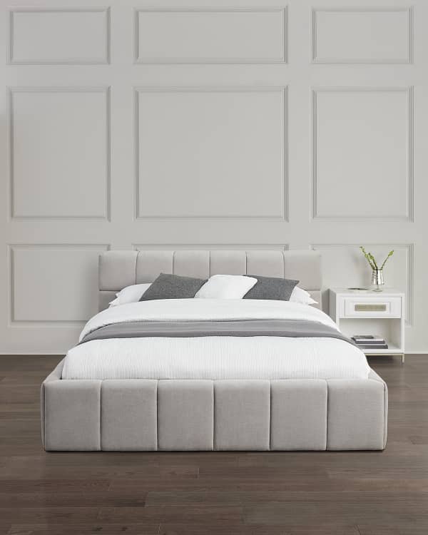 Interlude white linen king upholstered outlet bed