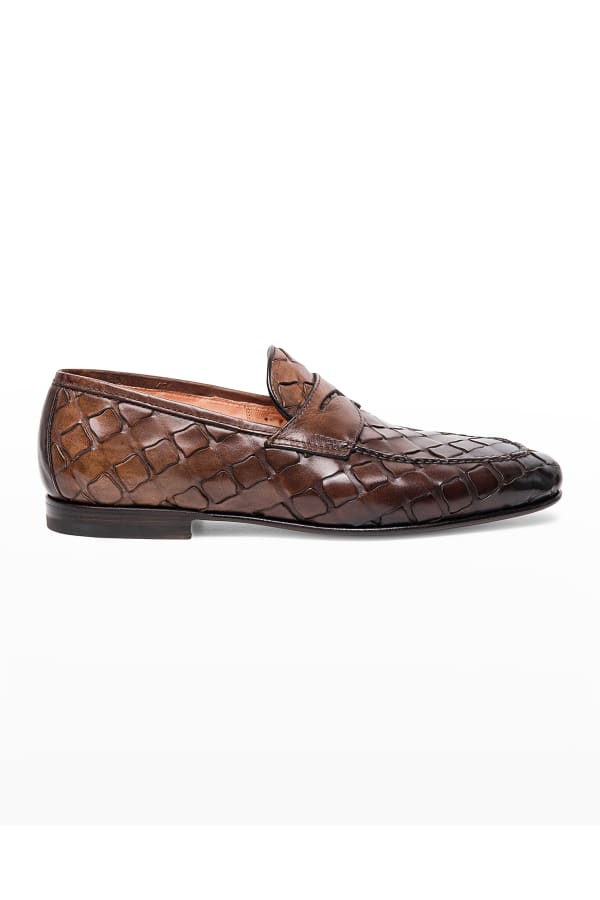 Santoni Men's Dizzier Double-Monk Strap Woven Leather Loafers | Neiman ...