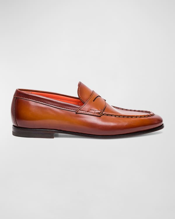 Santoni Men's Banker Stitch-Trim Leather Loafers | Neiman Marcus