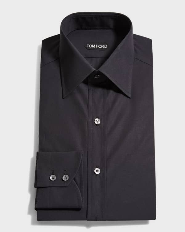 TOM FORD Men's Yarn-Dyed Pleated Poplin Dress Shirt | Neiman Marcus