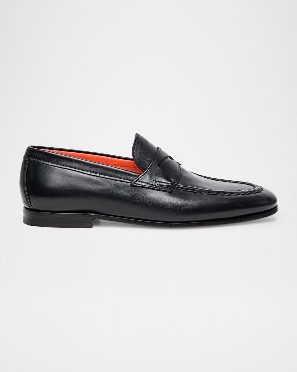 Santoni Men\'s Imam Soft Burnished Leather Slip On Penny Loafers Black Size 9.5 Men main image 2