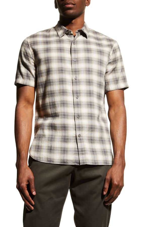 VINCE. Mens Green Plaid Long Sleeve Collared Slim Fit Button Down Shirt main image 0