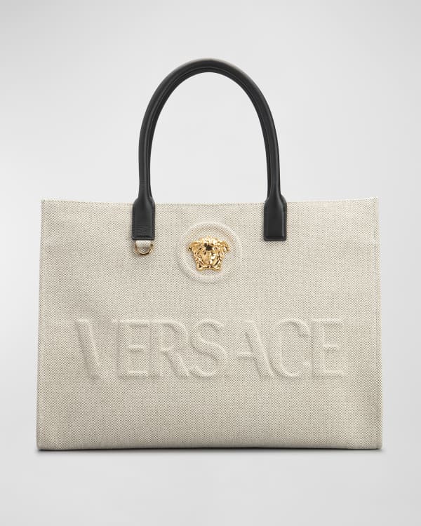 Versace Neutral La Medusa Leather Tote Bag in Natural