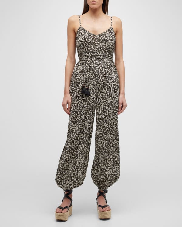 Tory Burch Floral Cotton Tassel Belt Jumpsuit Neiman Marcus