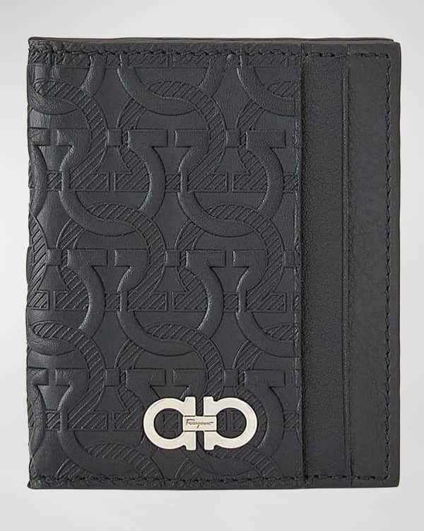 Saint Laurent Monogram Credit Card Wallet Crocodile Embossed Leather Black