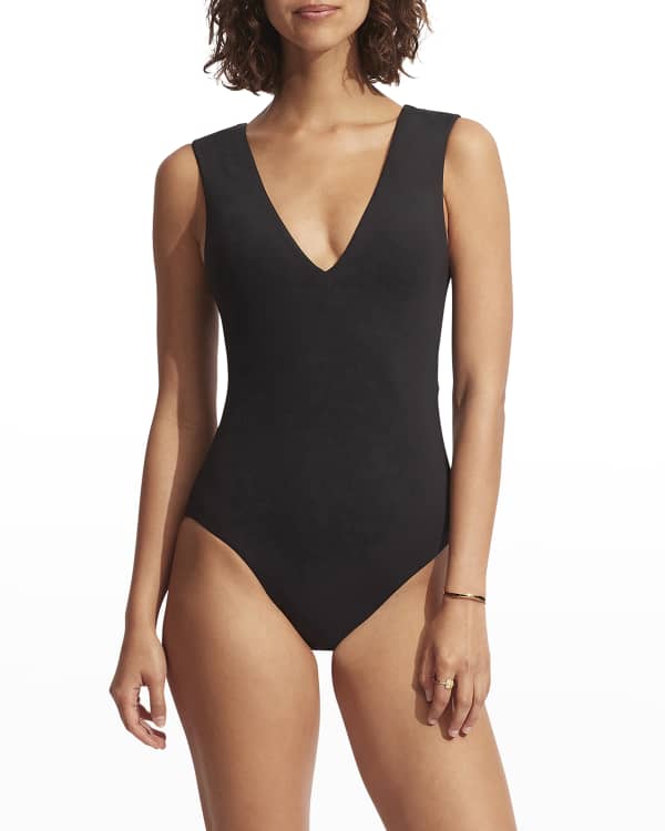 Seafolly, Costa Bella Belted Swimsuit Black