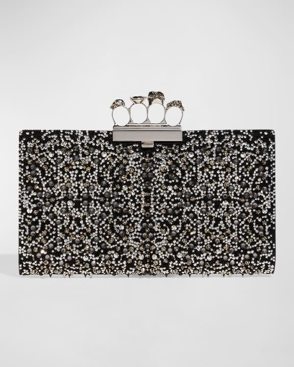 Black Skull Four-Ring croc-effect leather clutch bag, Alexander McQueen