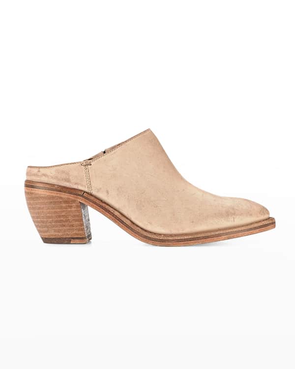 frye leather zip mules