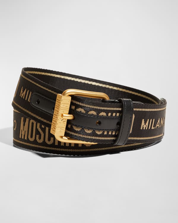 Moschino Men's Allover Logo Leather Belt | Neiman Marcus