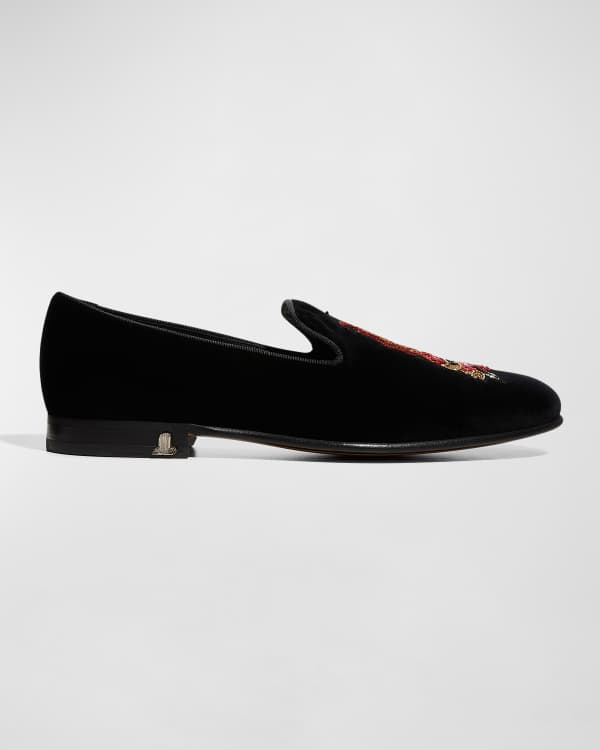 Christian Louboutin Men's Crest on the Nile Suede Red Sole Loafers