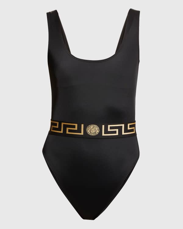 Versace Greca Trim Swim Top in Black