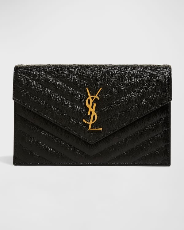 YSL Uptown Pouch (or YSL Baby Pouch) - Nickel and Leather Strap - Black  Leather with Gold or Silver Chain